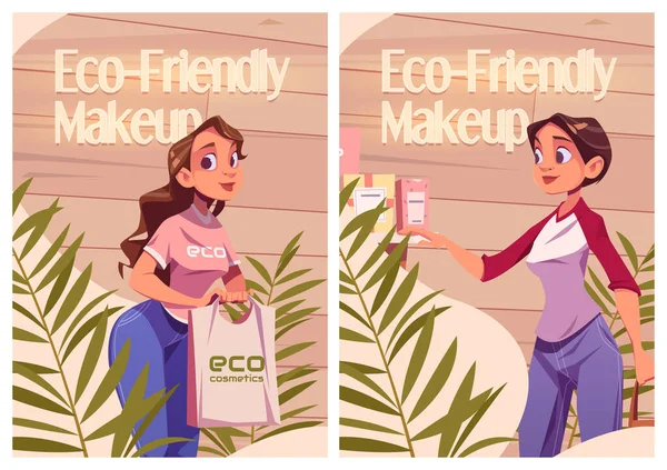 Экологически чистая косметика рекламные плакаты, красота — стоковый вектор