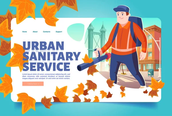 Servicio sanitario urbano página de inicio de dibujos animados, anuncio — Vector de stock