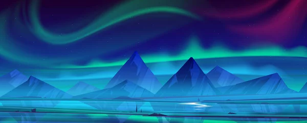 Paisaje nocturno con aurora boreal en el cielo — Vector de stock