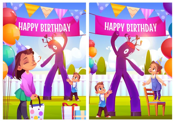 Joyeux anniversaire affiches de dessins animés, cartes — Image vectorielle
