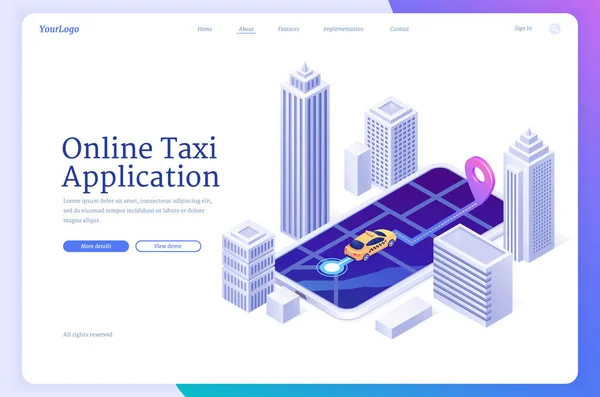 Page d'accueil de l'application de taxi en ligne — Image vectorielle