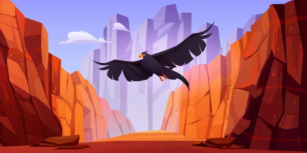 Mouche corbeau dans le canyon avec des montagnes rouges — Image vectorielle