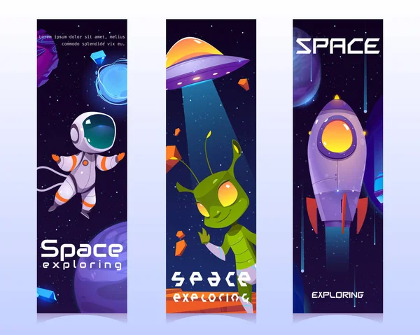 Space exploring cartoon vertical banners set. — Stockový vektor