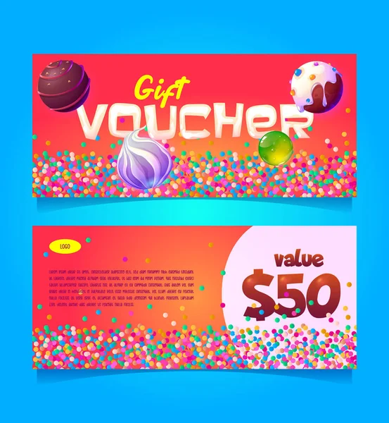 Gift voucher template with sweets and value — Stock Vector