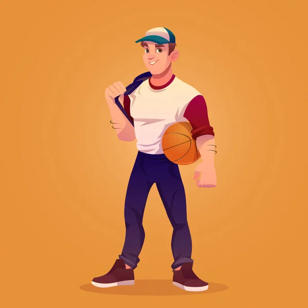 Joueur de basket avec ballon, sportif — Image vectorielle