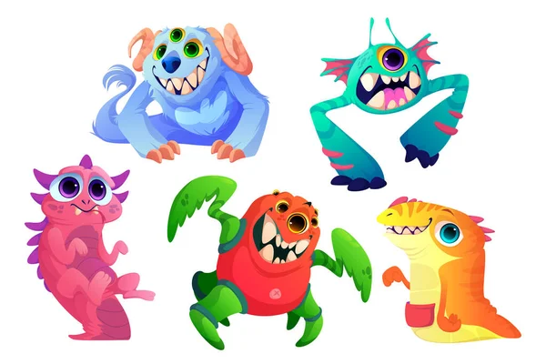 Leuke monsters set, cartoon grappige vector tekens — Stockvector