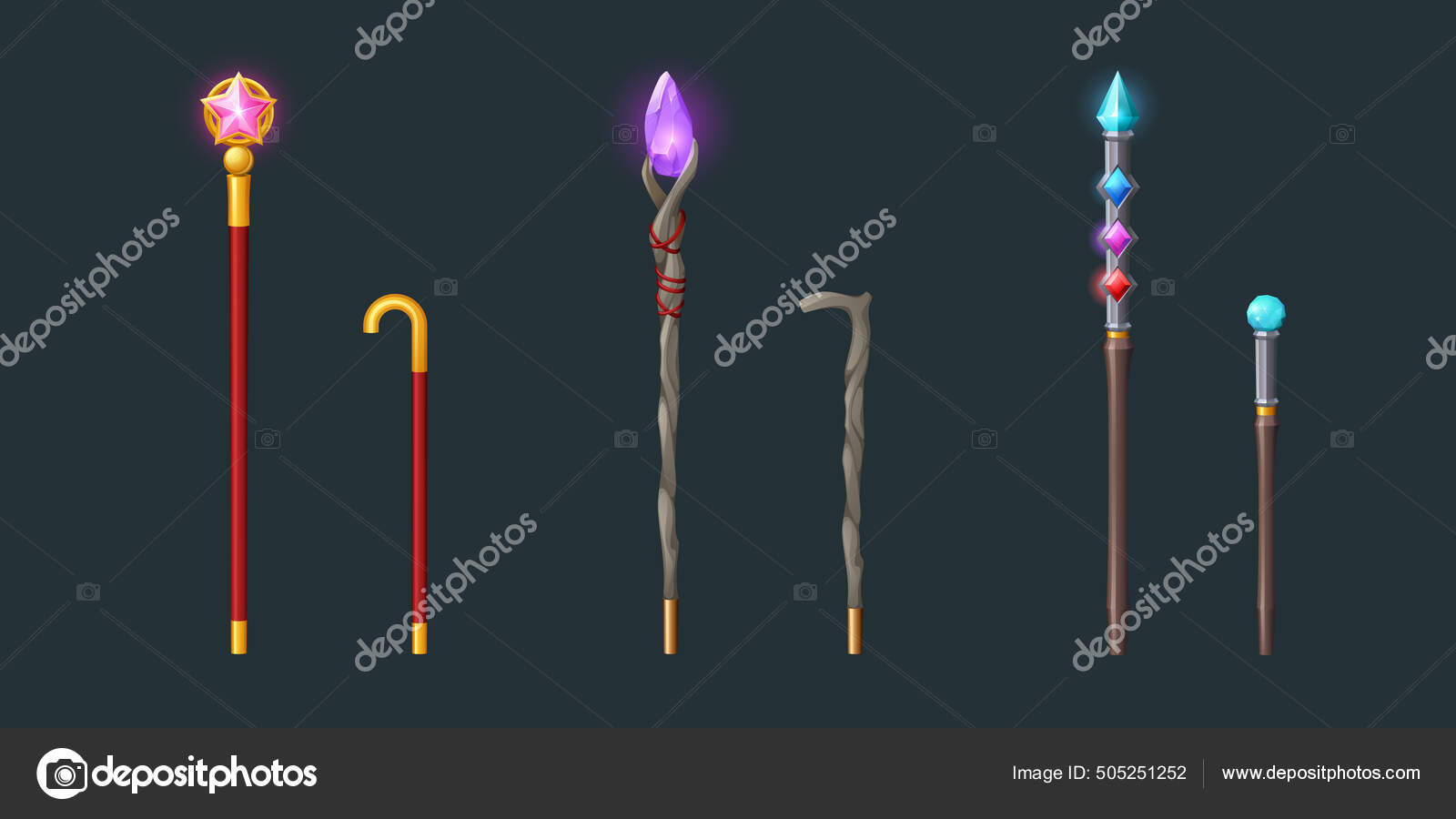 마술사를 위한 몽둥이와 마법 지팡이 스톡 벡터 - ©klyaksun 505251252, image size:1600x900