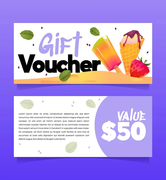 Gift voucher template with ice cream and popsicle — Stock Vector