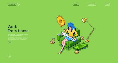 Work from home isometric landing page, freelancer clipart