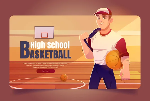 Středoškolský basketbal karikatura web banner, liga — Stockový vektor