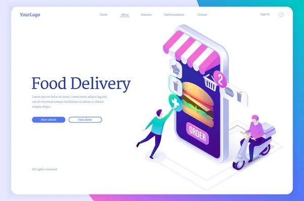 Bannière de service de livraison de nourriture en ligne — Image vectorielle