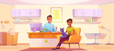 Veteriner kliniğinde kedi doktoru olan bir müşteri.