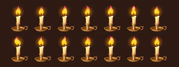 Desenhos animados queimando velas em animação castiçal — Vetor de Stock