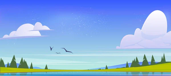 Summer nature landscape, scenery valley with lake — Stock Vector