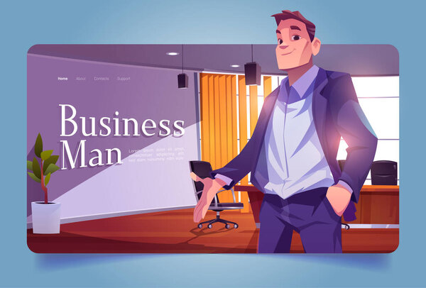Businessman banner with leader in conference room