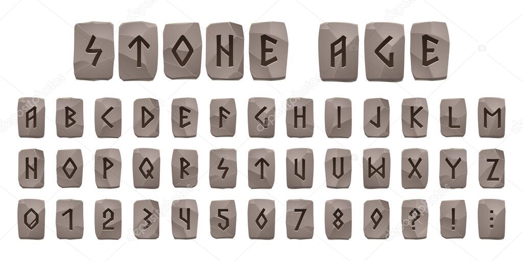 Viking runes stone alphabet, celtic font, numbers