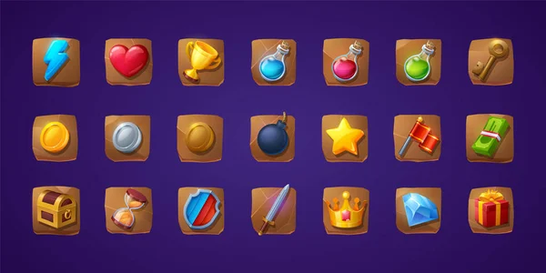 set of funny game ui wooden jelly magic power up icon for gui