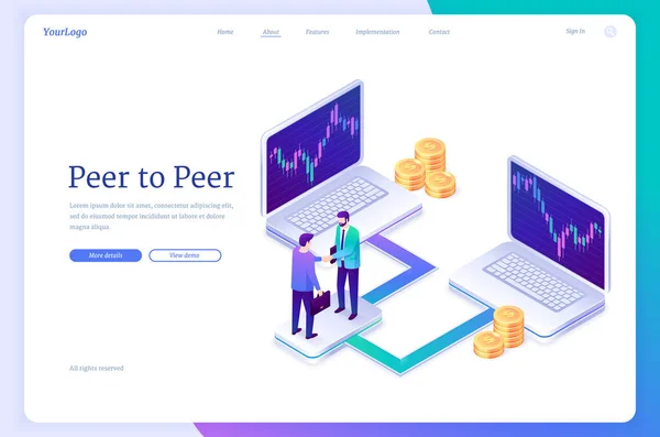 Peer to peer business kommunikation, P2P-banner — Stock vektor