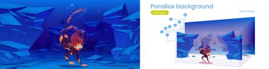 Oyun için parallax arkaplanı, scuba dalgıcı kadın