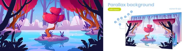 Fond parallaxe avec fantaisie arbre insolite — Image vectorielle