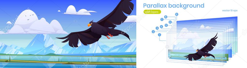 Parallax background black eagle, falcon or hawk