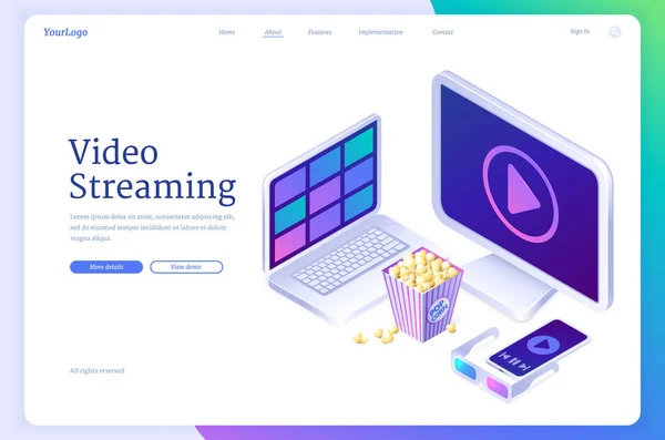 Videó streaming, online szolgáltatás élő stream — Stock Vector