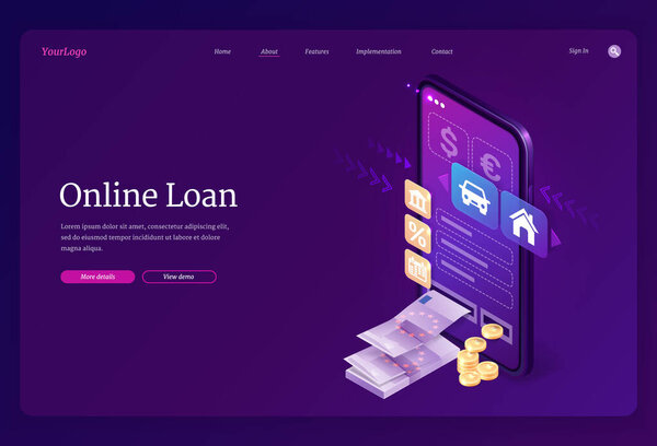 Vector banner of online loan with smartphone