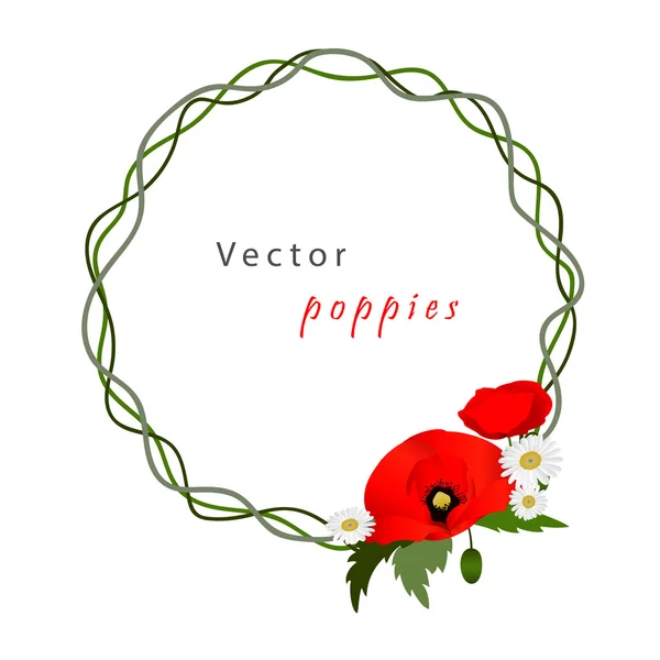 Vector witte achtergrond met kamille en papavers — Stockvector