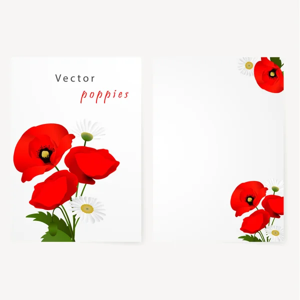 Scheda modello con papaveri di camomilla e fiori rossi — Vettoriale Stock