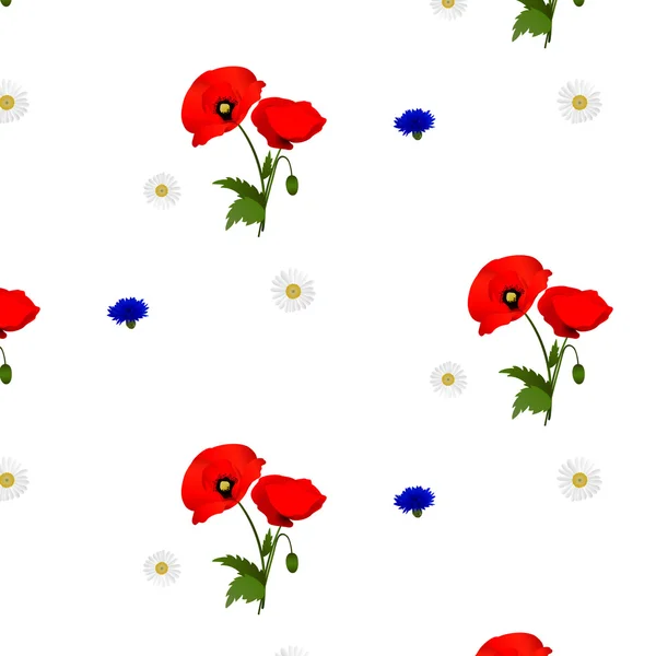 Wzór z kwiatów rumianku, chabry i Maki — Wektor stockowy