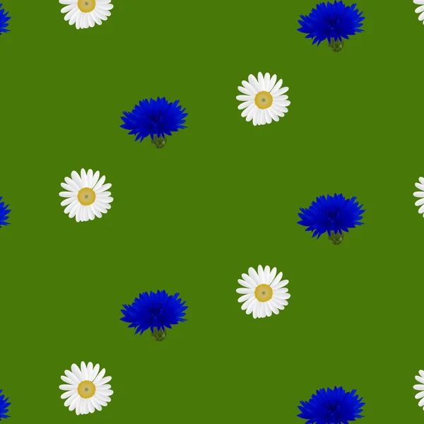 Seamless pattern with flowers chamomile, cornflowers — ストックベクタ