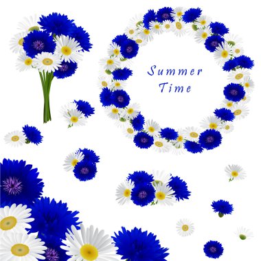 Çiçek papatya ve Peygamber ile dekoratif öğeleri kümesi