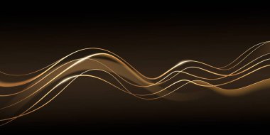 Lüks tasarım ya da zarif markalaşma için siyah arka planda parlak ışık efektleriyle akan altın dalga desenleri. İpek kıvrımları ve soyut ışık akımları. Sihirli akış kurdeleli kaliteli duvar kağıdı.