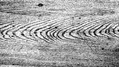 Çatlak ve tehlike efektli soyut ahşap desen. Yatay dalga çizgileri, dalları, ahşap manzarası ve kırsal mobilya yüzeyi olan eski ağaç tahtası üst görüntüsünün vektör gerçekçi çizimi