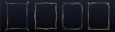 Zarif altın rengi ince çerçeve, siyah arkaplanda izole edilmiş gerçekçi bir vektör. Lüks altın kenar, sanat deco tasarımı, prim etiketleri, klasik dekorasyonlar, ya da modern süs eşyaları.