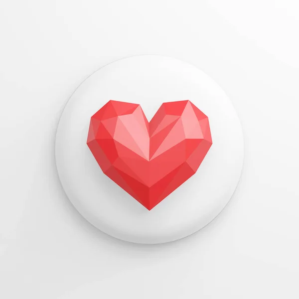 图标是一个红色的低聚居的心脏 白色圆形按钮 3D渲染 — 图库照片