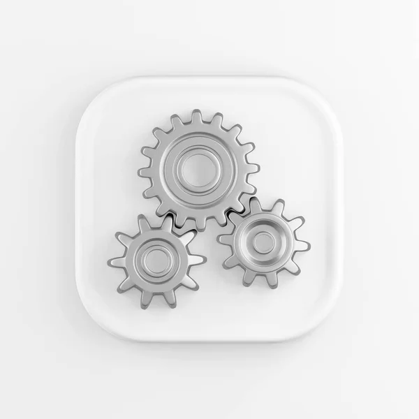 3Dレンダリング正方形の白いボタンのアイコン 白い背景に隔離されたクロムギア — ストック写真