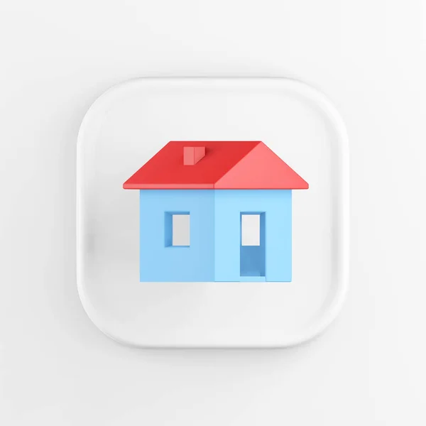 3D渲染正方形白色按钮图标 蓝色房子 红色屋顶与白色背景隔离 — 图库照片