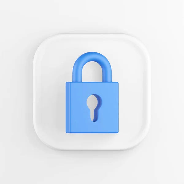 Rendering White Square Icon Button Blue Closed Padlock Isolated White — Stock Photo, Image