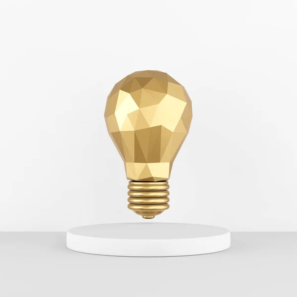 Ikonen Lågpolerad Guldglödlampa Vit Piedestal Rendering — Stockfoto