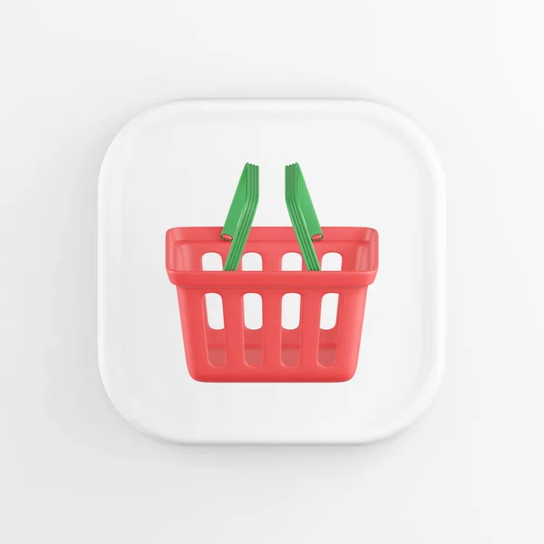 Darstellung Quadratischer Weißer Knopf Roter Supermarkt Warenkorb Isoliert Auf Weißem — Stockfoto