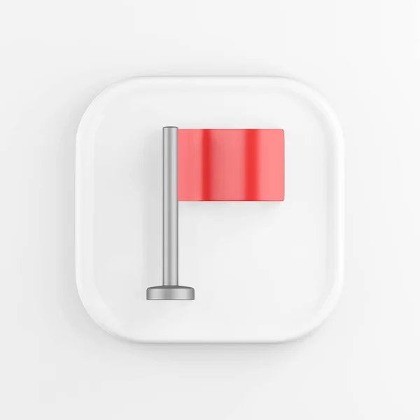 Rendering Square White Button Icon Red Table Flag Isolated White — Stock Photo, Image