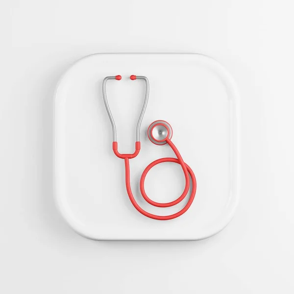 医療用聴診器のアイコン 3Dレンダリング白の四角形ボタンキー インターフェイス要素 — ストック写真