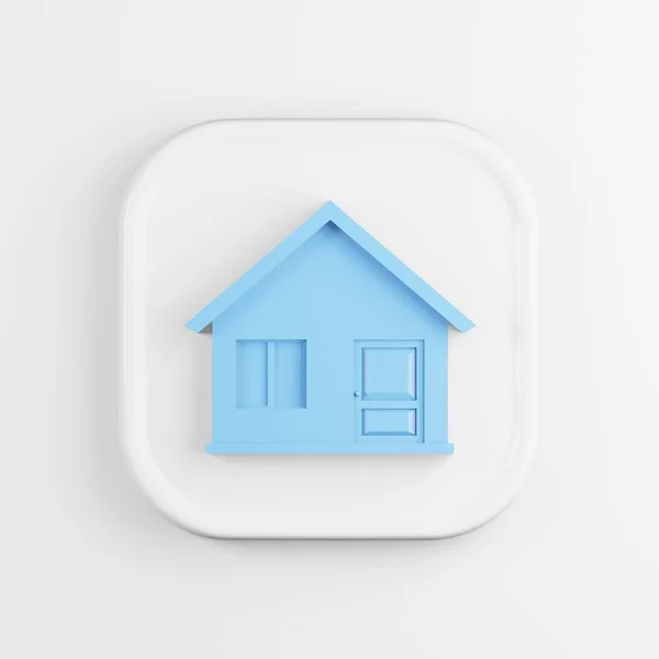 蓝色房子图标 3D渲染白色正方形按钮键 接口元素 — 图库照片