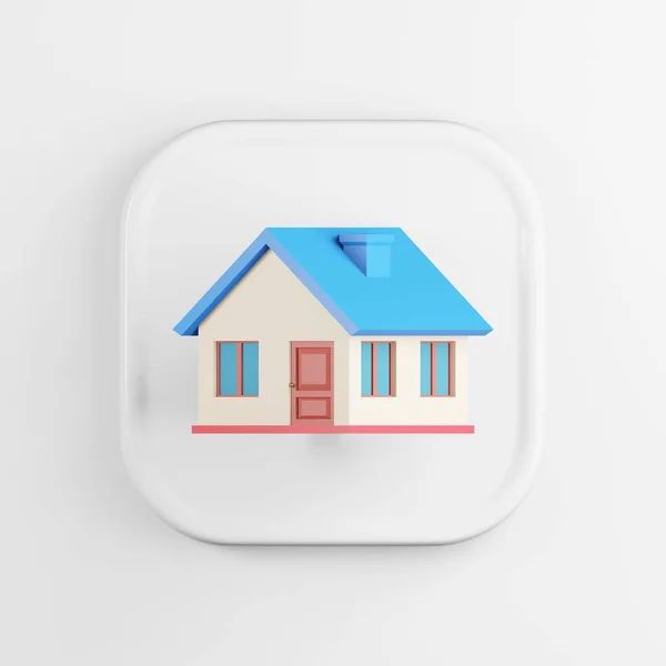 五颜六色的房子图标 3D渲染白色正方形按钮键 接口元素 — 图库照片