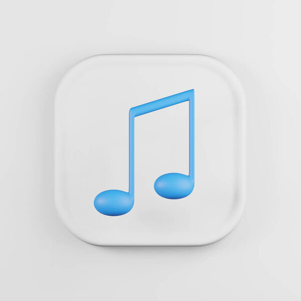 Blue musical note icon. 3d rendering white square button key, interface ui ux element