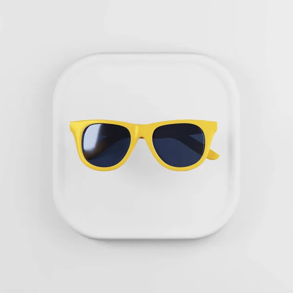 Ícone Óculos Sol Moldura Amarela Renderização Chave Botão Quadrado Branco — Fotografia de Stock