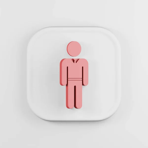 Icon red man in suit flat silhouette. 3d rendering white square button key, interface ui ux element