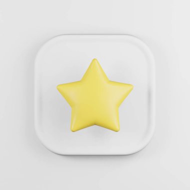 Sarı yıldız çizgi film stili. 3d oluşturma beyaz kare tuş, arayüz ui ux ögesi