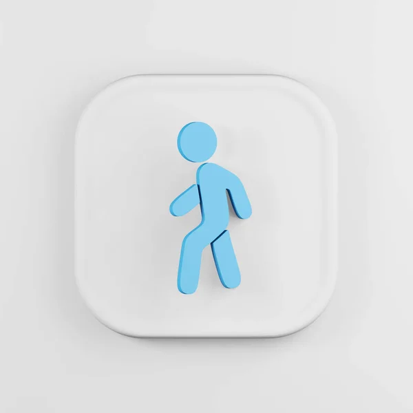 Blue Walking Man Flat Outline Icon Rendering White Square Button — Stock Photo, Image